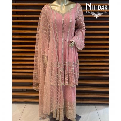 Blush Pink Peplum Sharara Suit