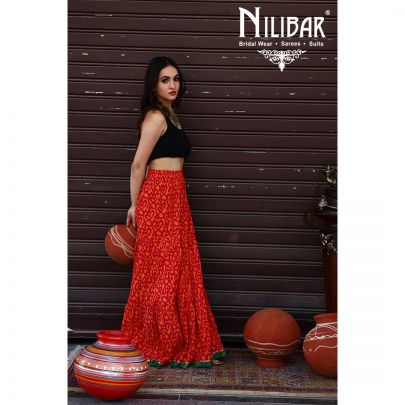 Orange and Maroon Cotton Long Skirt
