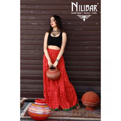 Orange and Maroon Cotton Long Skirt
