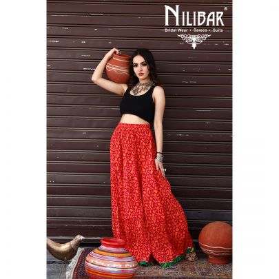Orange and Maroon Cotton Long Skirt