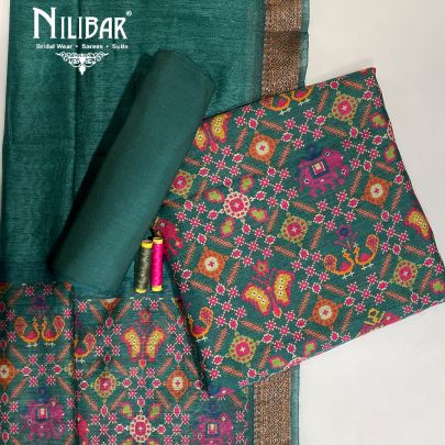 Jade Green Matka Silk Unstitched Suit 