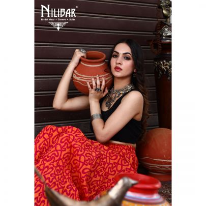 Orange and Maroon Cotton Long Skirt