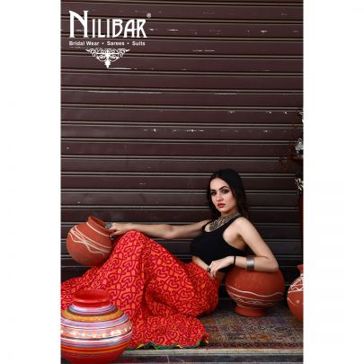 Orange and Maroon Cotton Long Skirt