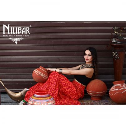 Orange and Maroon Cotton Long Skirt