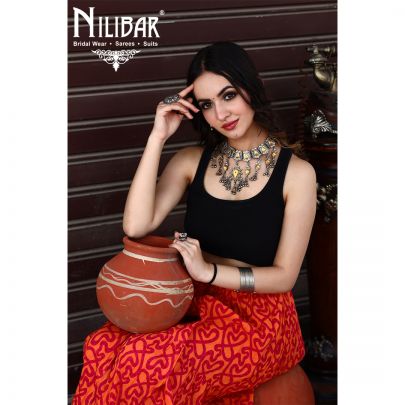 Orange and Maroon Cotton Long Skirt
