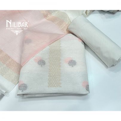 Off White Cotton Unstitched Suit