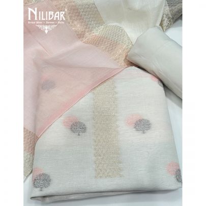 Off White Cotton Unstitched Suit