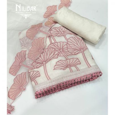 Off White & Light Pink Cotton Unstitched Suit