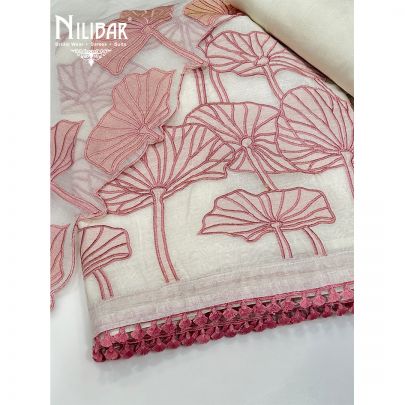 Off White & Light Pink Cotton Unstitched Suit