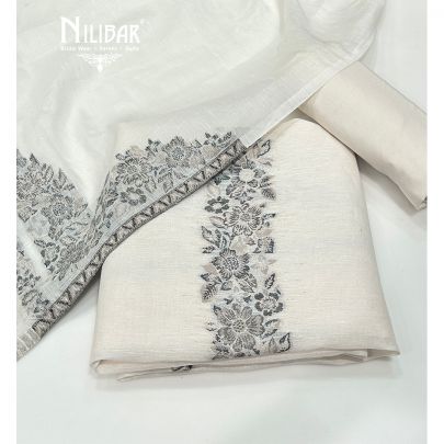 White Munga Cotton Unstitched Suit