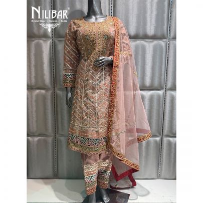 Peach Silk Embroidered Salwar Suit