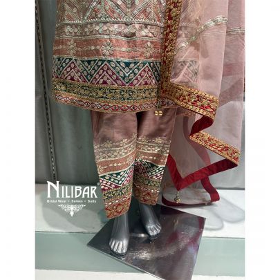 Peach Silk Embroidered Salwar Suit