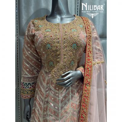 Peach Silk Embroidered Salwar Suit