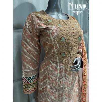 Peach Silk Embroidered Salwar Suit