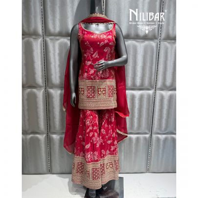 Hot Pink Crepe Embroidered Garara Suit