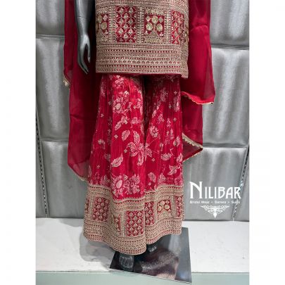 Hot Pink Crepe Embroidered Garara Suit