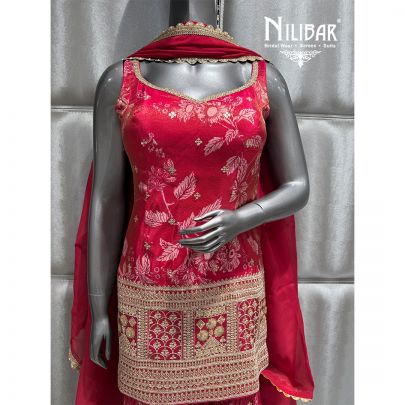 Hot Pink Crepe Embroidered Garara Suit