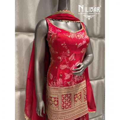 Hot Pink Crepe Embroidered Garara Suit