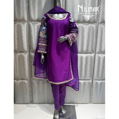 Purple Silk Embroidered Pant Suit