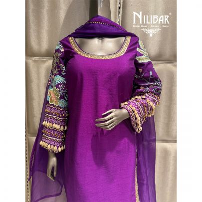 Purple Silk Embroidered Pant Suit