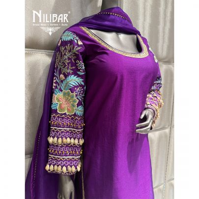 Purple Silk Embroidered Pant Suit