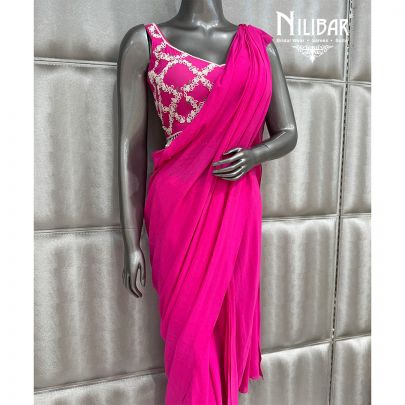 Hot Pink Georgette Drape Saree