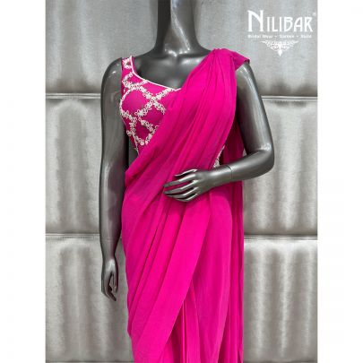 Hot Pink Georgette Drape Saree