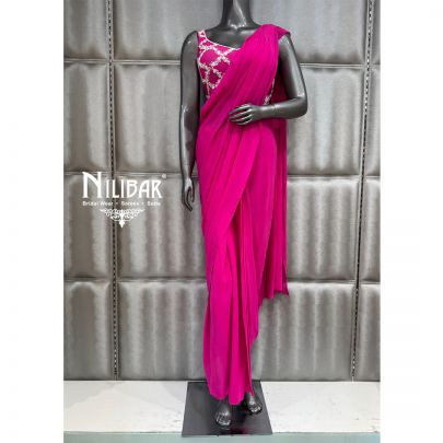 Hot Pink Georgette Drape Saree