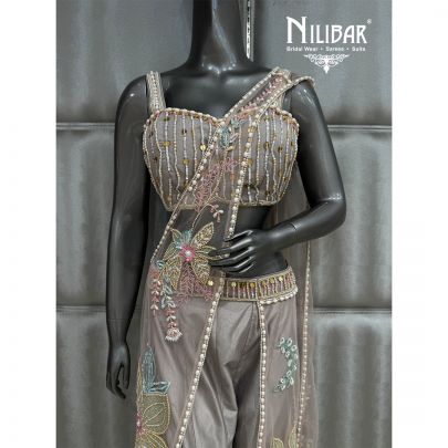Mouse Silk Net Sharara Drape Saree