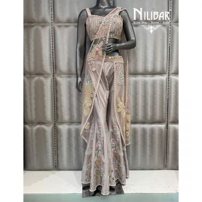 Mouse Silk Net Sharara Drape Saree