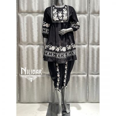 Black Cotton Peplum with Dhoti Suit