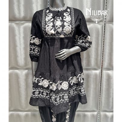 Black Cotton Peplum with Dhoti Suit