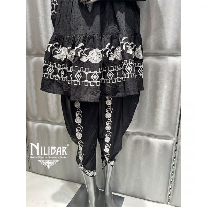 Black Cotton Peplum with Dhoti Suit