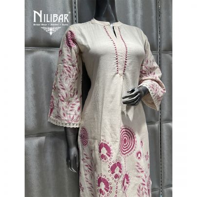 Ivory Cotton Printed Kurta With Losse Pant Suit