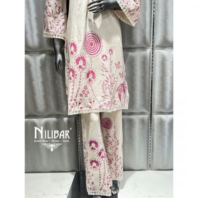 Ivory Cotton Printed Kurta With Losse Pant Suit