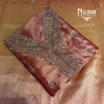 Orange Tissue Shirt Paired With Crepe Bottom & Organza Dupatta