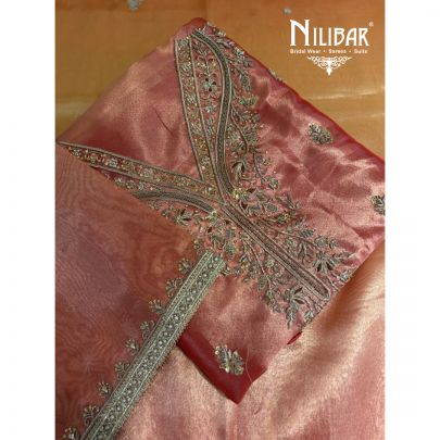 Orange Tissue Shirt Paired With Crepe Bottom & Organza Dupatta