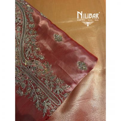 Orange Tissue Shirt Paired With Crepe Bottom & Organza Dupatta