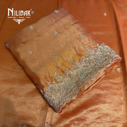 Orange Lame Silk Shirt Paired With Bottom & Dupatta