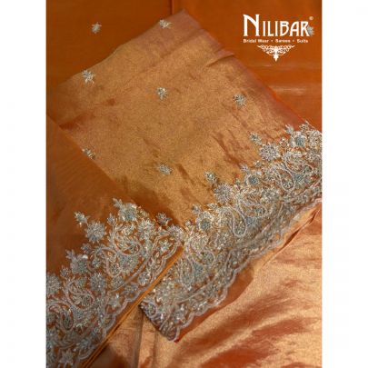 Orange Lame Silk Shirt Paired With Bottom & Dupatta