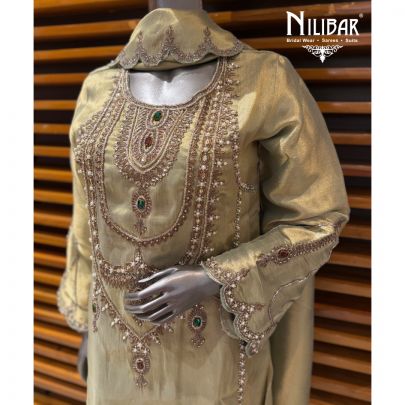 Lime Green Lame Silk Shirt Paired With Pants & Cut Work Dupatta