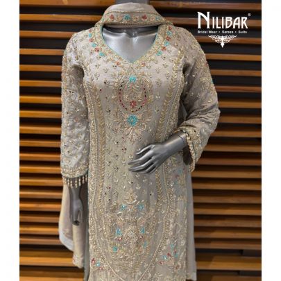 Grey Lame Silk Shirt Paired With Palazzo & Dupatta