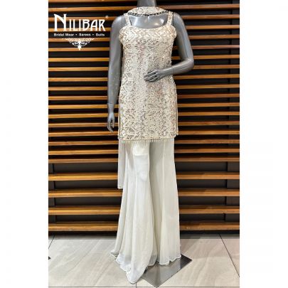 White Georgette Bell Bottom Style Suit Set