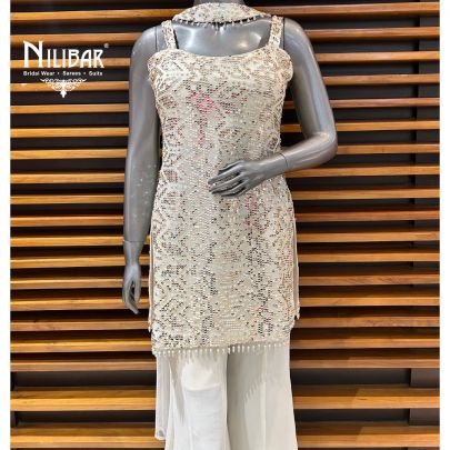 White Georgette Bell Bottom Style Suit Set