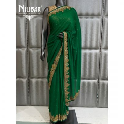 Bottle Green Georgette Saree
