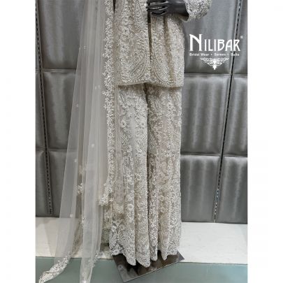 White Net Peplum Top Paired With Flowy Bottom & Dupatta