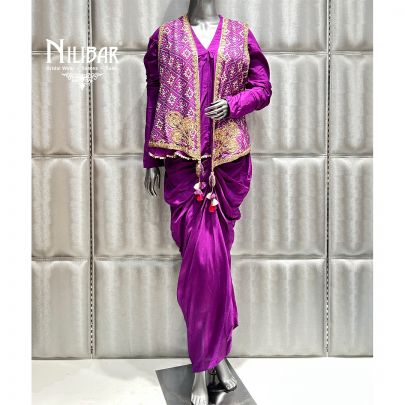 Jam Purple Silk Dhoti Set