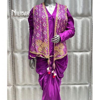 Jam Purple Silk Dhoti Set