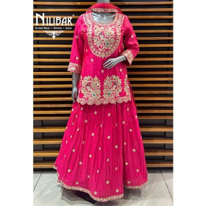 Magenta Pink Chinon Lehenga