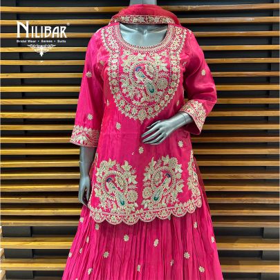 Magenta Pink Chinon Lehenga